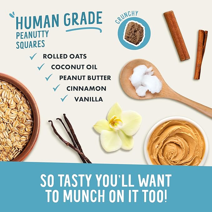 Health Extension Crunchy Munchies Granola Bites Peanutty Squares Flavor, Natural Limited Ingredient Dog Treats with Rolled Oats & Coconut Oil, Made in The USA (5oz Bag)