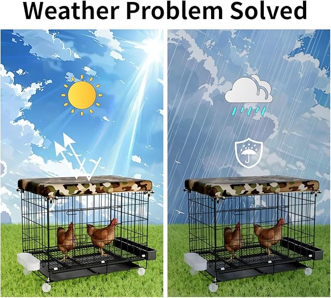 STILLCOVE Small Chicken Cage Outside: Wire Small Animal Cage with Wheels & Waterproof Cover for Guinea Pig Rabbit Bunny Ferret Hamster Dog Cat Duck Bird