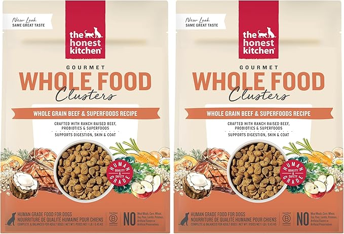 The Honest Kitchen Whole Food Clusters Whole Grain Beef & Oat Dry Dog Food, 1 lb Bag (Pack of 2)