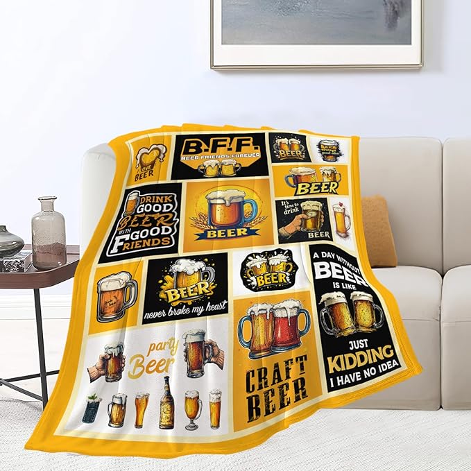 Beer Blanket Drink Beer Throw Blanket Gifts for Adults Women Man Super Soft Cozy Plush Fluffy Fuzzy Fleece Blanket Decor 60''X80''
