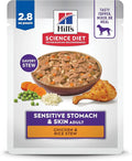 Hill's Science Diet Sensitive Stomach & Skin, Adult 1-6, Stomach & Skin Sensitivity Support, Wet Dog Food, Chicken & Rice Stew, 2.8 oz Pouch, Case of 24