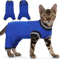 PUMYPOREITY Cat Recovery Suit for Hind Legs, Cat Surgical Spay Suit with Leg Sleeves to Stop Licking, Long Rear Sleeve Wound Cover Abdomen Kitten Onesie, Blue, XL