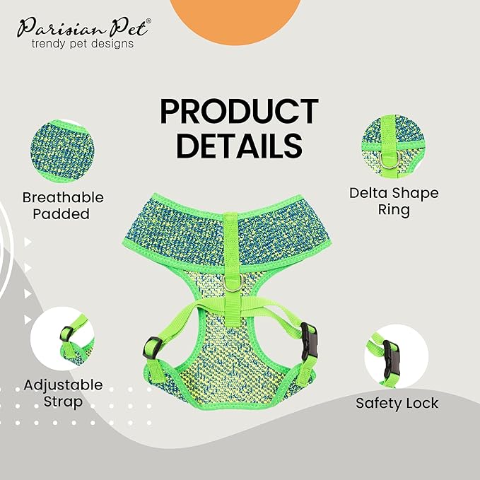 Parisian Pet Dog Harness - Breathable Mesh Green Blue No Pull Puppy Harness with Leash Ring - Adjustable Harnesses for Dogs - Soft Padded Step-in Pet Vest - Lightweight Vests for Medium Sized Dogs