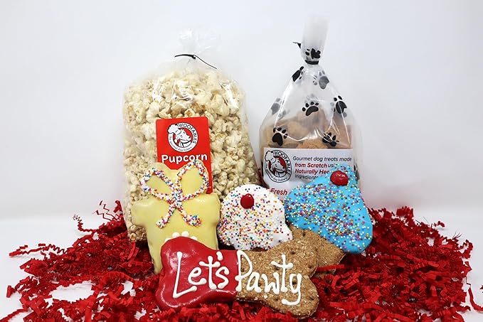 Gourmet Dog Bakery Large Birthday Gift Box with Pupcorn, Hand-Decorated Treats & More | Homemade, Fresh, Human-Grade, All-Natural Ingredients | Corn, Soy & Preservative Free | USA Made
