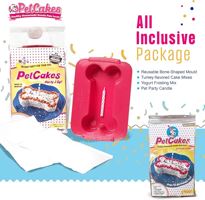 PetCakes Dog Birthday Cake Kit - All Natural Treats - Puppy to Large Dogs, Turkey Flavor - 5.5 Oz