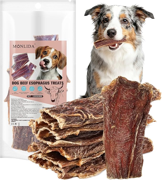 2.83 OZ Beef Esophagus Dog Treats,Single Ingredient All Natural Healthy Chews for Dogs,High Protein Long Lasting Chews for Small & Large Dogs (2.83 OZ)
