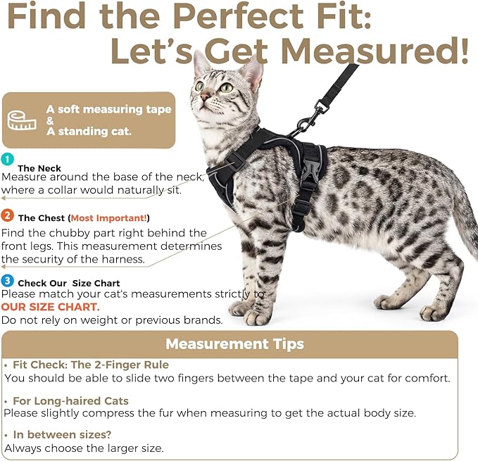 Cat Harness and Leash Set Escape Proof Tactical Extra Large Kitten Harness Emotional Support Cat Vest, Black, XXL