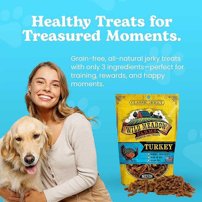 Wild Meadow Farms - Classic Turkey Minis, Soft Jerky Training Treats for Dogs, Grain Free, All Natural & Perfectly Sized for Training & Rewards, 3.5oz