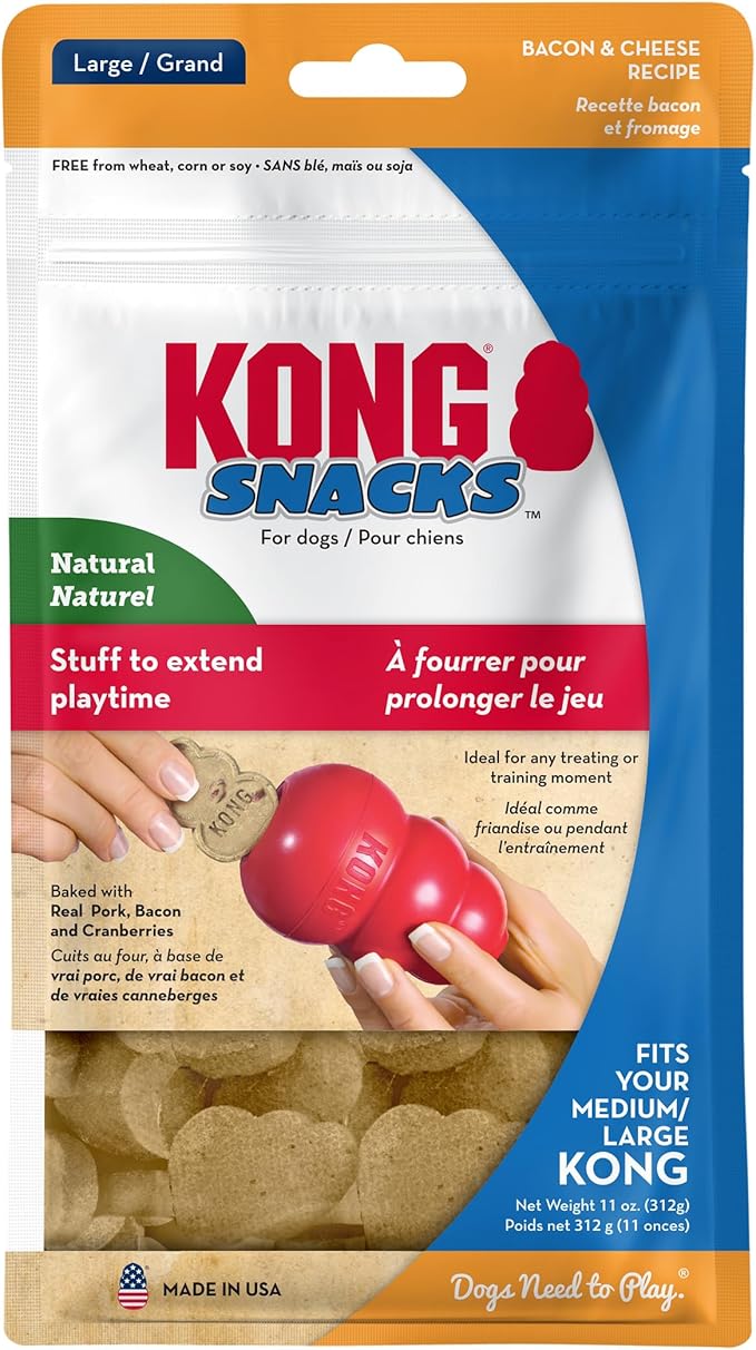 KONG Snacks Dog Treats – 2-Pack | All-Natural, Made in USA, Fits Classic Toys, No Wheat, Corn or Soy (Large, Bacon & Cheese)