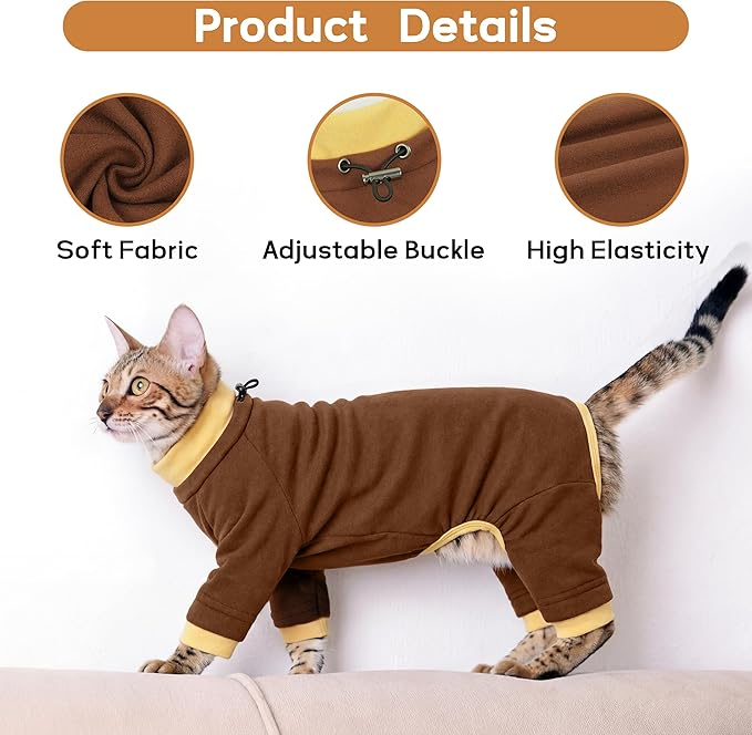 PUMYPOREITY Cat Hair Sticky Shirt – Breathable & Lightweight, Reduces Shedding Fur Pajamas, Prevents Licking Wounds After Surgery, Brown, M
