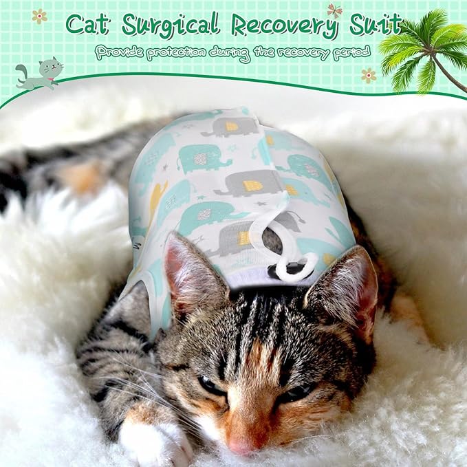 Nuanchu 3 Pieces Cat Recovery Suit Kitten Recovery Suit E-Collar Alternative for Cats and Dogs Abdominal Skin Anti Licking Pajama Clothes Sets(Large,Cute Style,Colorful)