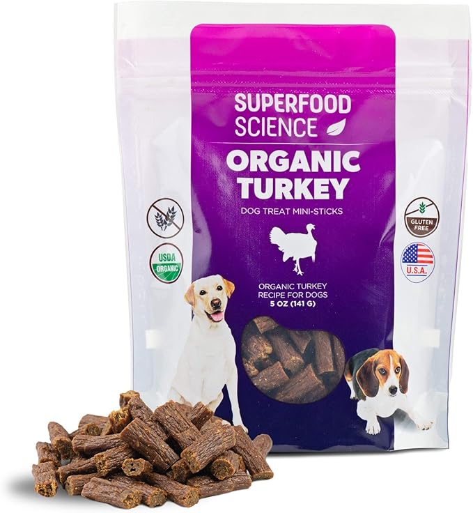 Organic Dog Treats, Soft & Chewy Organic Turkey Dog Treats, Low Calorie Hypoallergenic Natural Limited Ingredient Training Treats, Puppies & All Dog Sizes, Made in USA, for Sensitive Stomachs, 5 oz