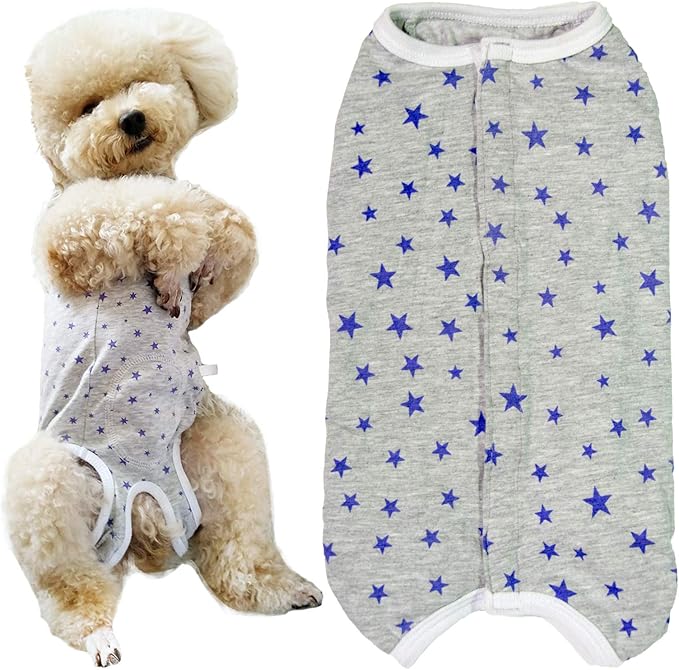 Dog’s Recovery Suit Post Surgery Shirt for Puppy, Wound Protective Clothes for Little Animals(Grey Stars-s)