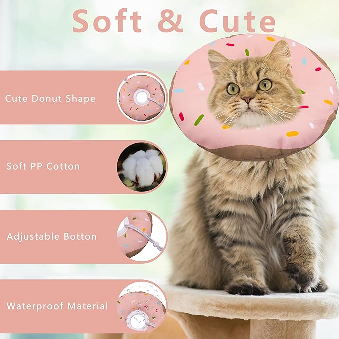 Seyezo Cat Cone Collar Soft, Adjustable Cat Recovery Collar Kitten Cones to Stop Licking, Cute Donut E Collar After Surgery, Cats Neck Pillow Cone Elizabethan Cones of Shame (Waterproof Pink, Small)