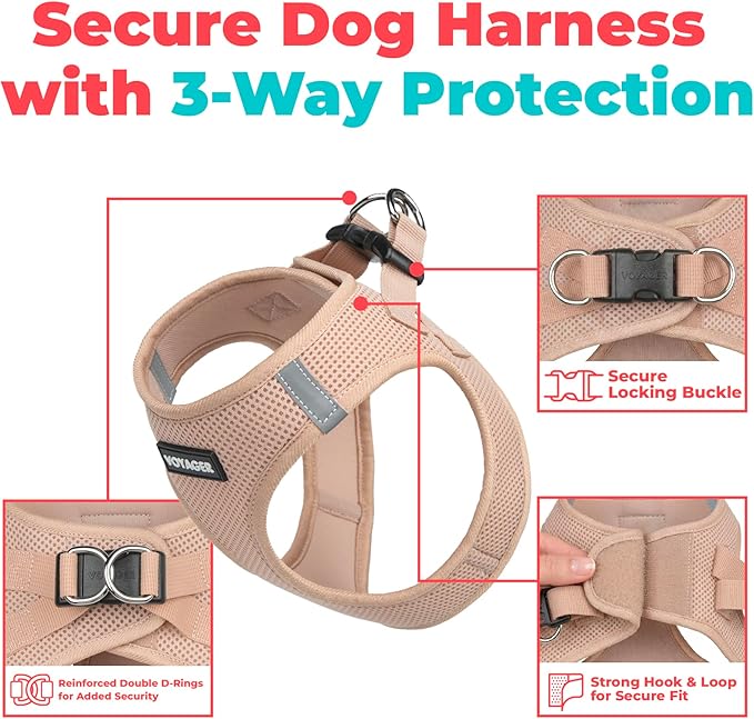 Best Pet Supplies Voyager Step-in Air Harness - All Weather Mesh, Reflective, No Pull Harness for Dogs, Cats - Secure with Hook & Loop Fastener, Buckle, Double D-Rings - Khaki, XXS