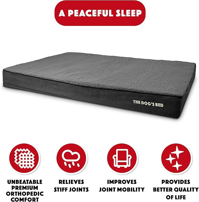 The Dog’s Bed Orthopedic Memory Foam Dog Bed for XXXL Dogs, Waterproof Washable Cover, Anti-Slip Base, Calming Surface – CertiPUR-Certified Foam, Grey Plush, 6 Inch Thick