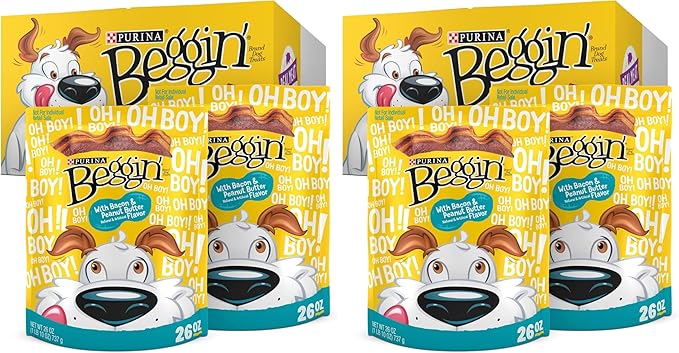 Purina Beggin' Strips with Real Meat Dog Treats,with Bacon and Peanut Butter Flavor - 26 oz. Pouches,(Pack of 4)