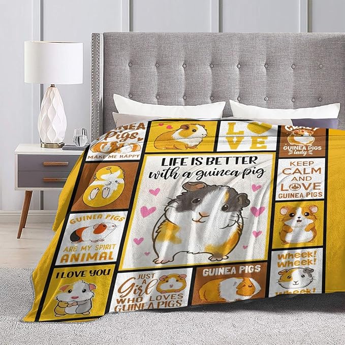 SweetFox Guinea Pig Blanket, Funny Cute Guinea Pig Decor Animal Throw Blanket Gifts for Girls Boys Lovers Super Warm Soft Plush Fleece Flannel Winter Bedding Blankets for Kids Adults Women 50"X40"