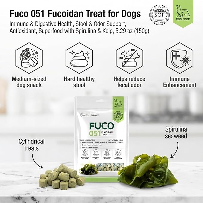 Fuco 051 Fucoidan Treat for Dogs – Immune & Digestive Health, Stool & Odor Support, Antioxidant, Superfood with Spirulina & Kelp, 5.29 oz (150g)