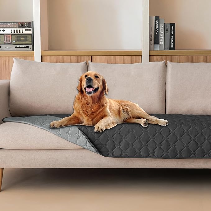gogobunny 100% Double Sided Waterproof Dog Blanket Soft Pet Bed Cover Reversible Protect Furniture Couch Sofa Car for Puppy Cat Kids (Dark Charcoal/Light Charcoal, 30x80 Inch (Pack of 1))