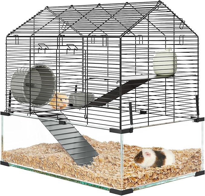 Hamster Cage Starter Kits, Guinea Pig Cage with 3-Layer Platform,Wheel,Water Bottle, Hideout,Bowl Accessories, Pet Rat Cage for Chinchillas, Hedgehog, Syrian, Gerbil-Chew Proof Metal