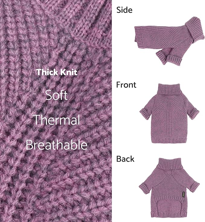 Fitwarm Thermal Knitted Dog Sweater Doggy Winter Coat Pet Clothes Doggie Turtleneck Jacket Puppy Outfits Cat Sweatsuit Lavender Purple XS