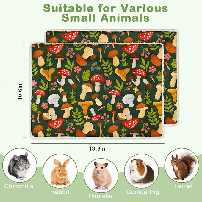 Glittme 2Pcs Bunny Bed Rabbit Bed for Indoor Cage Soft Guinea Pig Bed Fleece Mat Pad Warm Small Animal Bedding Accessories for Hamster Ferret Washable Non-Slip Rabbit Hide House Liner