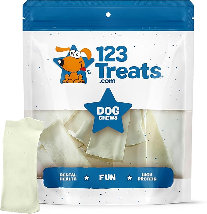 123 Treats Rawhide Chews Dog Chips, Premium Beef Hide (1 Pound) Natural Grass Fed Livestock with No Hormones, Additives or Chemicals, Long Lasting Dental Chews