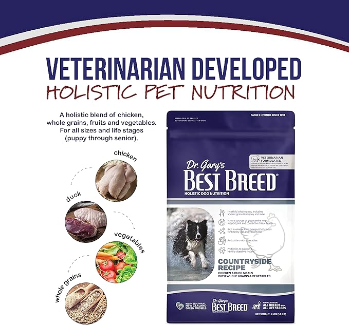 Best Breed Dr. Gary's Countryside Recipe Slow-Cooked in USA, Natural Dry Dog Food for All Breeds and Sizes, 26lbs.
