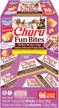 INABA Churu Fun Bites for Dogs, Soft & Chewy Baked Chicken Wrapped Filled Dog Treats with Vitamin E, 0.42 Ounces per Tetra, 8 Tetras per Box, Chicken with Sweet Potato Recipe
