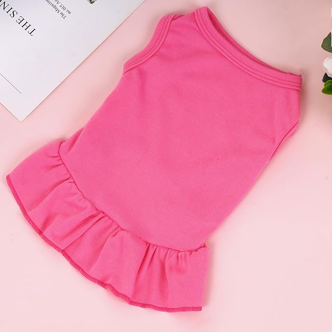 Dog Dresses Cat Skirt Solid Color Dog Clothes Summer Sleeveless Puppy Girl Clothes for Small Pet Dogs Cats (Rose Pink, Large)