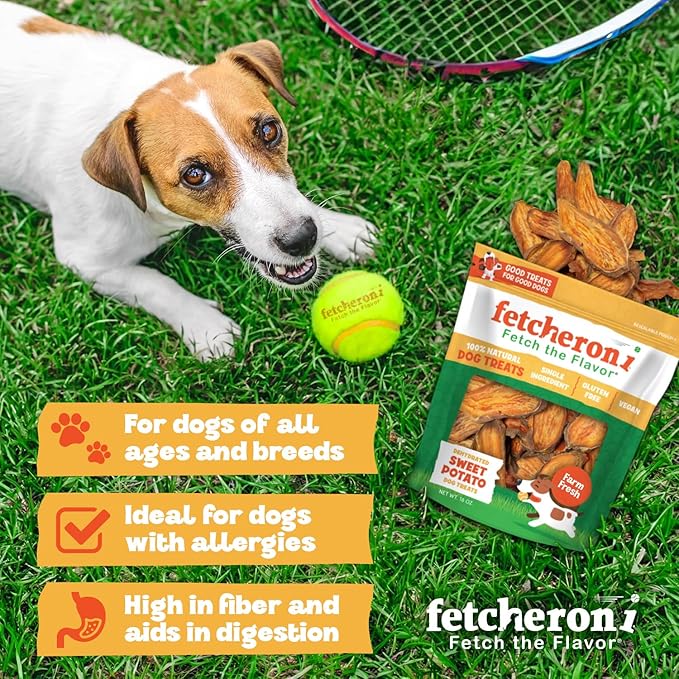 Sweet Potato Dog Treats, Healthy Dental Treats, Dehydrated Vegan Chews, High Fiber Gluten Free, Vegetarian Pet Food for Training and Teeth Cleaning for Canines 16oz