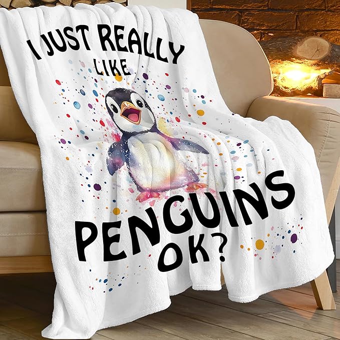 Penguin Blanket Cute Penguin Throw Blanket Gifts for Girls Boys Kids Women Men Adults Super Soft Cozy Plush Fluffy Fuzzy Fleece Blanket Home Decor 40''X50''