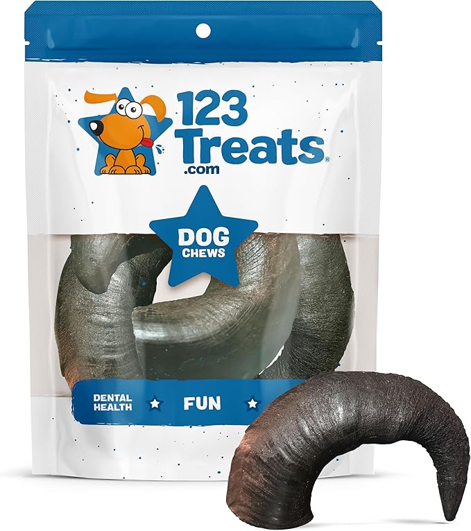 123 Treats Buffalo Horns for Dogs – (3 Count), Small 5-7 inches, Long Lasting Dog Treats for Aggressive Chewers, 100% Natural, Rich in Protein & Low in Fat, Support Dental Health