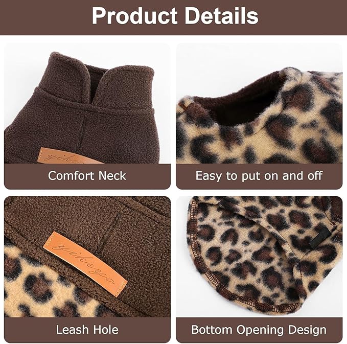 DaFuEn Dog Sweater, Dog Fleece Vest Winter Coat for Boy Girl, Pet Clothes Pullover, Soft Stretchy Puppy Sweater, Yorkie Teacup Chihuahua Jacket (Leopard, S)