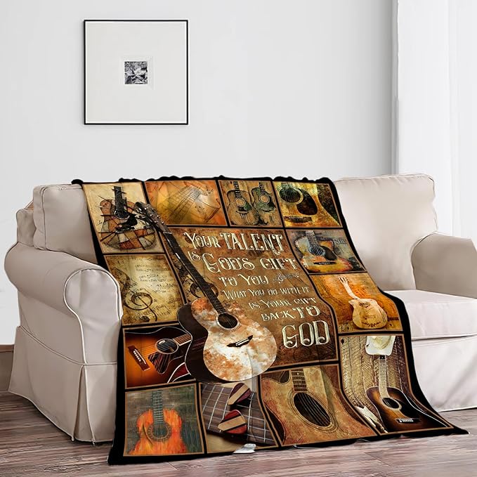 Guitar Blanket Music Decor Throw Blankets Guitar Gifts for Men Women Boys Girls Adults Kids Cozy Fleece Flannel Soft Warm Plush Lightweight Blanket for Couch Sofa Bed 40"X50"