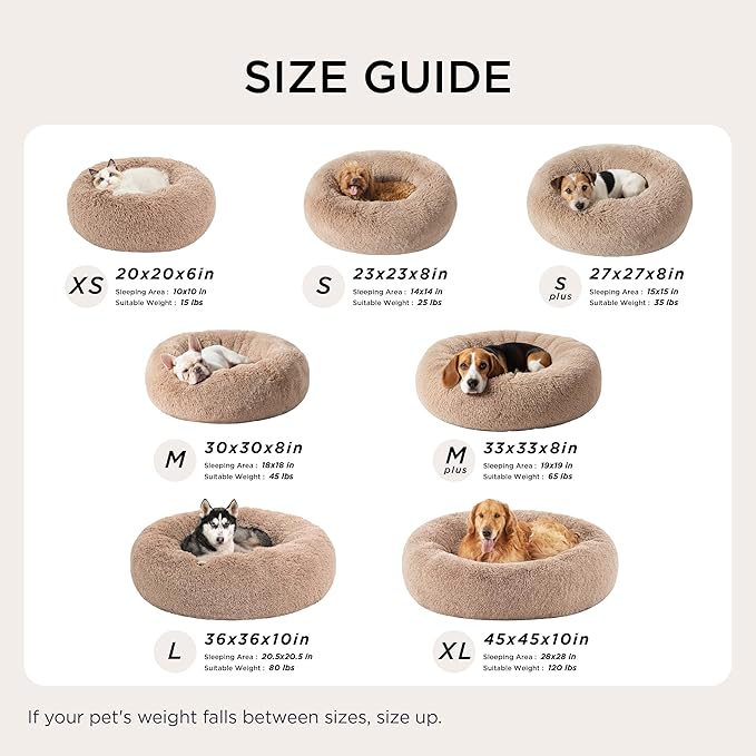 Bedsure Calming Dog Bed for Small Dogs - Donut Washable Small Puppy Bed, 23 inches Anti-Slip Round Fluffy Plush Faux Fur Large Cat Bed, Fits up to 25 lbs Pets, Rifle Green