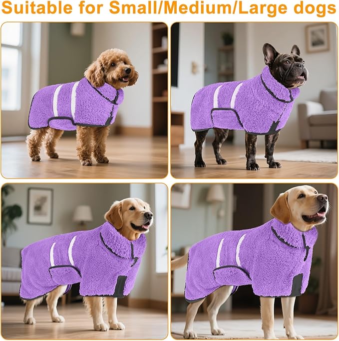 Bienbee Dog Bathrobe, Quick Drying Super Absorbent Dog Robes for After Bath, Warm Keeping Dogs Towel, Dogs Bath Supplies, Light Purple XXL