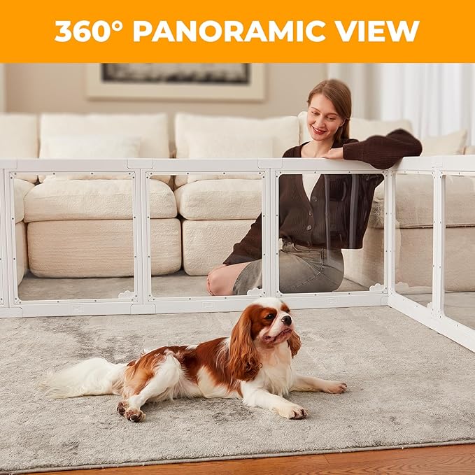 Acrylic Dog Playpen Indoor, Cloud Design Clear Dog Play Pen for Puppies and Small Dogs, Easy Assembly & Clean Puppy Pen (23.6", 12 Panels, White)