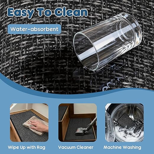 GOYLSER Peel and Stick Adhesive Stair Treads for Wooden Steps Indoor Set of 15 Pack, Rubber Backed Non Slip Jute Stair Rug Step Pads for Pet Dog, Elders and Kids, Black