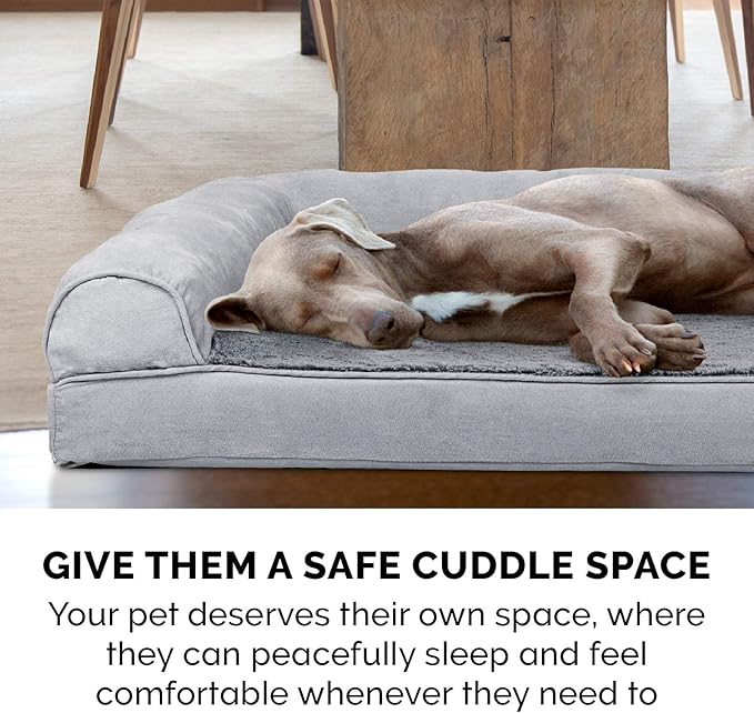 Furhaven Memory Foam Dog Bed for Medium/Small Dogs w/ Removable Bolsters & Washable Cover, For Dogs Up to 35 lbs - Plush & Suede Sofa - Gray, Medium