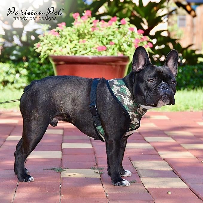 Parisian Pet Camo Dog Harness - Breathable Mesh No Pull Puppy Harness with Leash Ring - Adjustable Harnesses for Dogs - Soft Padded Step-in Pet Vest - Lightweight Dog Vests for Small Sized Dogs