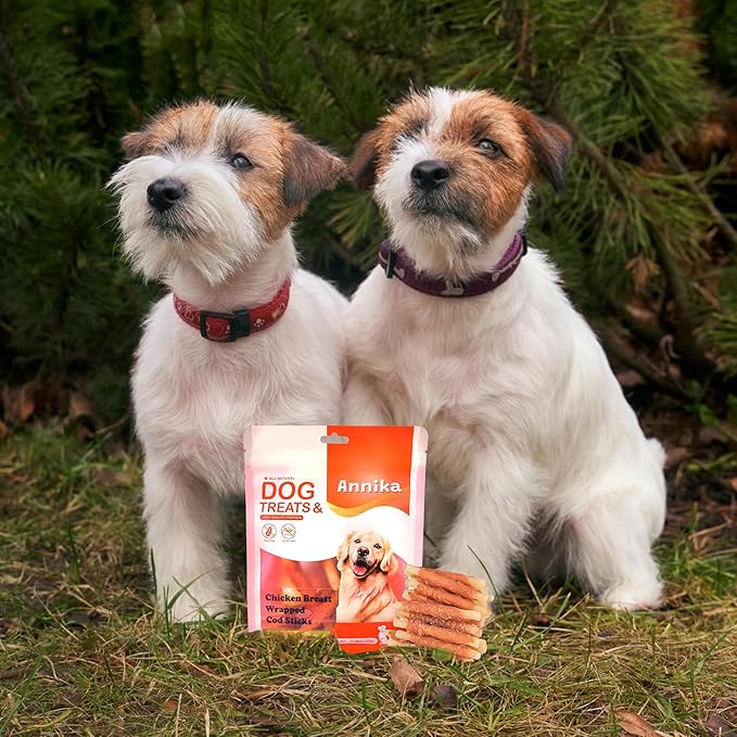 Annika Dog Treats Chicken Wrapped Cod Sticks – Natural, Single Ingredient Cod Dog Treats & Chicken Jerky for Dogs – Long Lasting Fish Chews for Small, Medium & Large Dogs, 11.6 oz