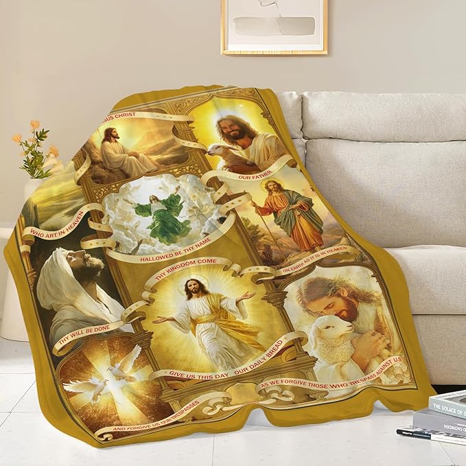 Jesus Blanket Christian Religious Faith Bible Verse Healing Prayer Throw Inspirational Scripture Catholic Spiritual Gifts for Men Women Adults Cozy Plush Fluffy Fuzzy Fleece Blanket Decor 50''X60''