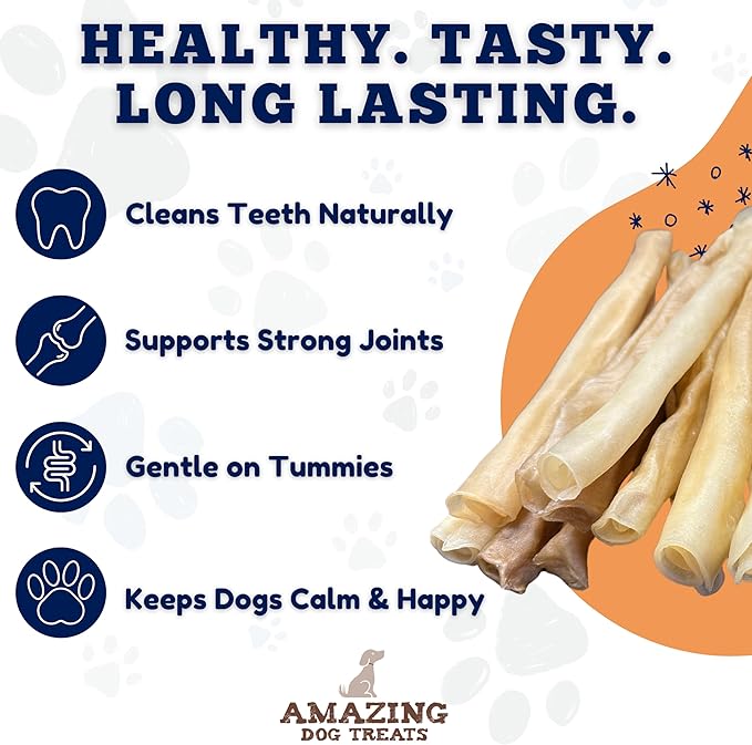 Amazing Dog Treats - Large Collagen Stick - (12 Inch - 50 Count) - Beef Cheek Rolls - 100% Pure Collagen Sticks