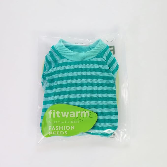 Fitwarm Green and Teal Striped Dog Pajamas, Waffle Dog Clothes for Small Dogs Girl Boy, Puppy Onesie with Feet, Pet Cat Outfit, Small