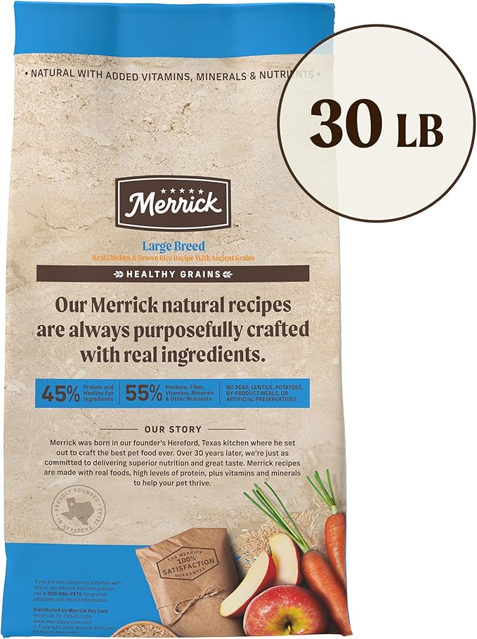 Merrick Healthy Grains Premium Large Breed Dry Dog Food, Wholesome And Natural Kibble For Big Dogs, Chicken - 30.0 lb. Bag
