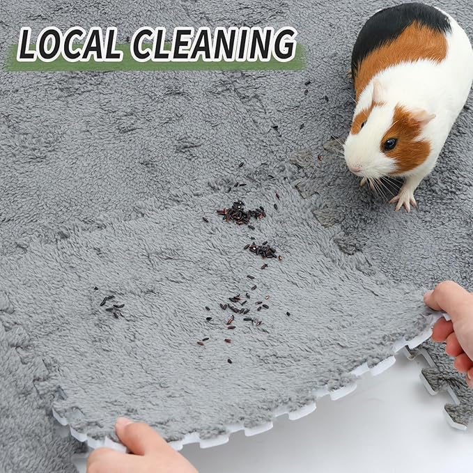 10Pcs 11” x 11” Guinea Pig Pads Washable, Reusable Guinea Pig Fleece Cage Liners, Soft Warm Rabbit Sleep Mat Blanket Bed (Grey)
