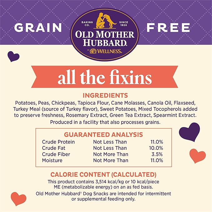 Old Mother Hubbard Wellness All The Fixins Dog Biscuits, Natural, Training Treats, Turkey & Sweet Potato Flavor, Mini Size (16 Ounce Bag) (Pack of 2)