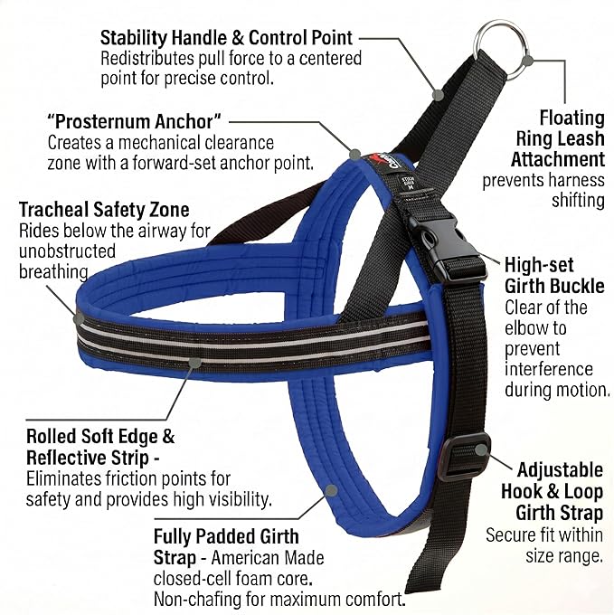 ComfortFlex Sport Dog Harness – No-Choke, Fully Padded, Non-Chafing Harness with Control Handle – Reflective, Lightweight, Adjustable for Active Dogs - XLarge, Mariner Blue